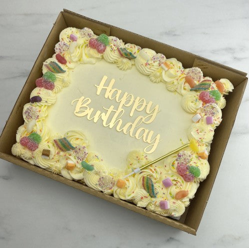 White Cake Decorated With Gold Decor Stylish Birthday Cake With Topper Text  Happy Birthday Birthday Girl Holding A Cake In Her Hands Stock Photo -  Download Image Now - iStock